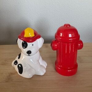Russ Dalmatian Firefighter and Fire Hydrant Salt and Pepper Shakers